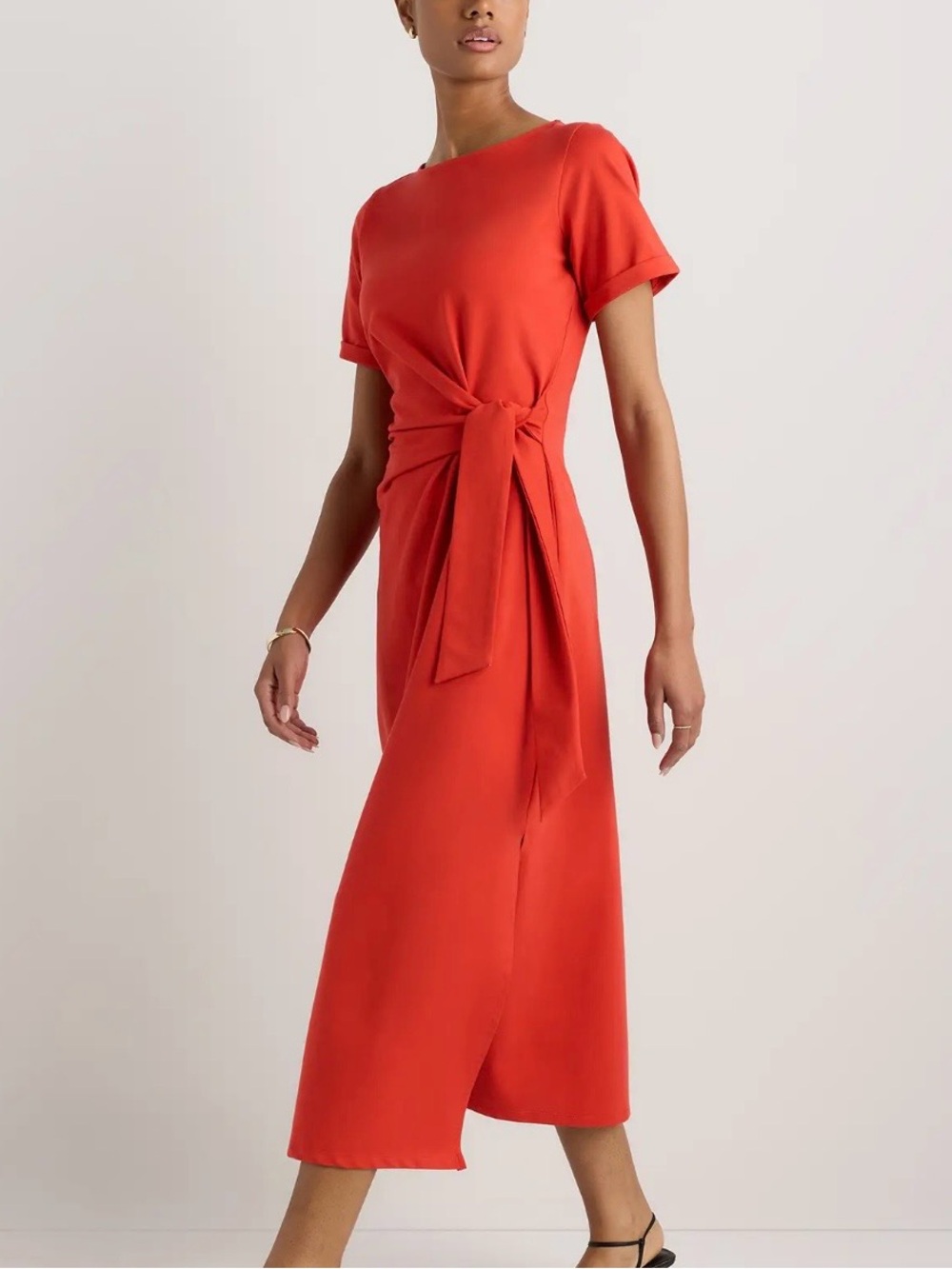 Quince Stretch Organic Cotton Jersey Side Tie Midi Dress Chili Red 
Small NWT - Picture 2 of 10
